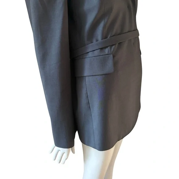 MARLOWE Made in Italy Wool Tailored Belted Blazer Blue Career Professional 42/8 - Picture 8 of 16